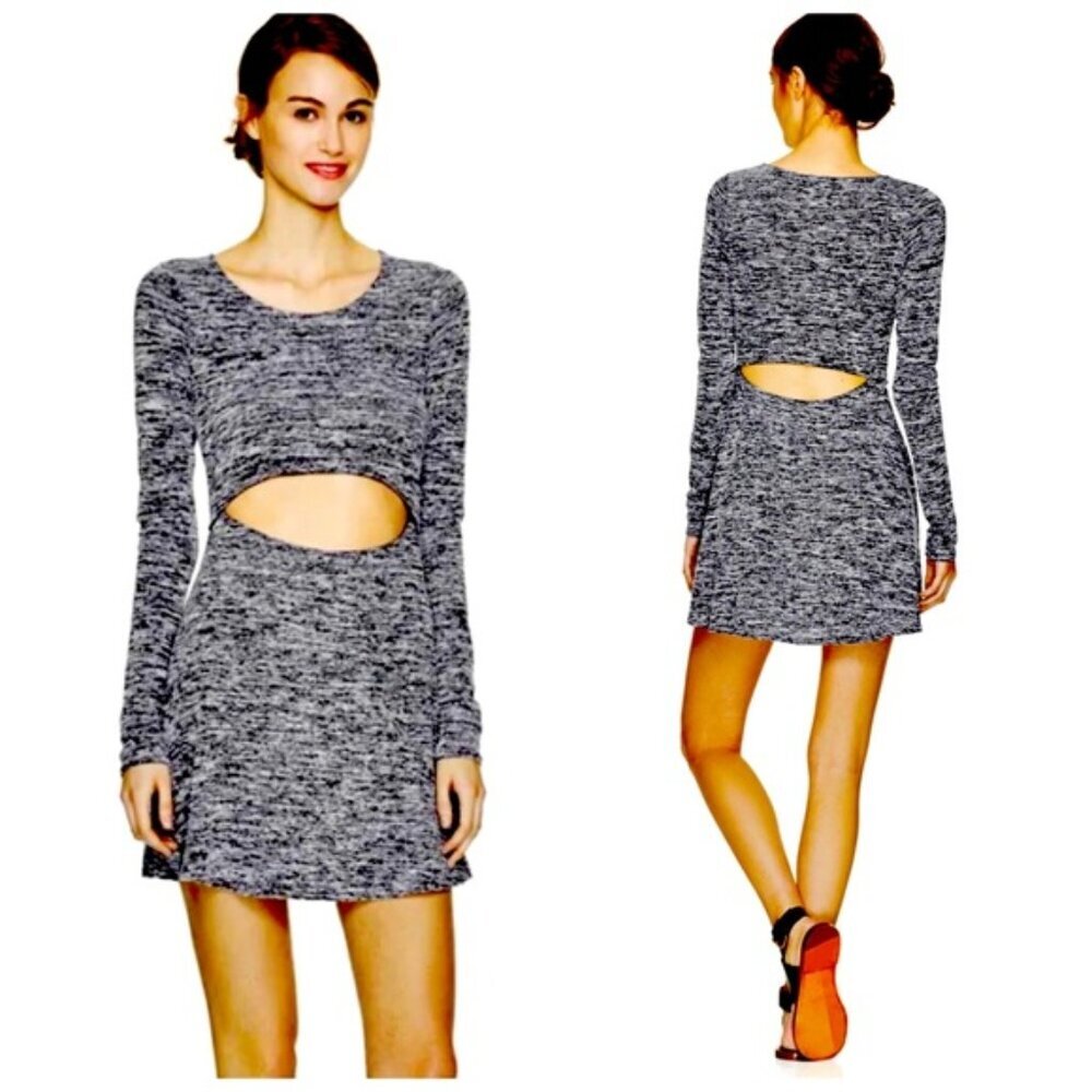 Aritzia Wilfred Free Solange Cutout Mini A-Line Dress Long Sleeve Heather Gray M